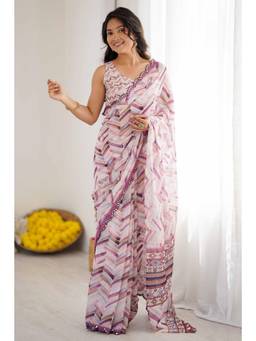 Nyri - Beautiful Printed With Mirror Work Georgette Saree - Multi-Color
