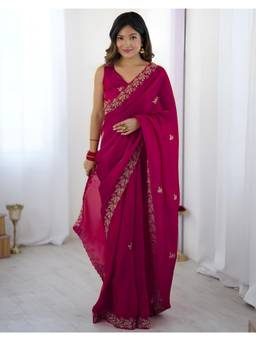 Nyri - Designer Embroidery Work Fandy Satin Silk Saree - Pink