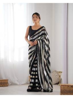 Nyri - Party Wear Sequenced Work Georgette Saree - Black