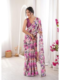 Nyri - Latest Sworski Diamond Chinon Digital Printed Saree With Cutwork Border - Pink