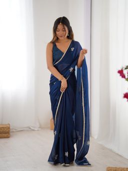 Nyri - Designer Beads Work Saree with Lace Border - Teal