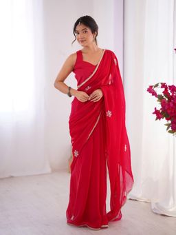 Nyri - Designer Beads Work Saree with Lace Border - Red
