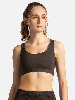 Jockey - AP20 Wirefree Tactel Nylon Elastane Active Wear Sports Bra - Coffee