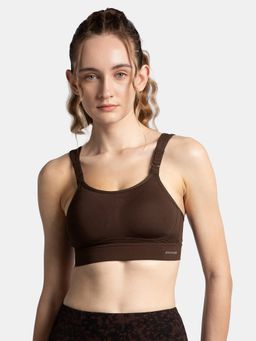 Jockey - MI16 Wirefree Microfiber Elastane Racerback Active Wear Sports Bra - Coffee
