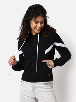 Campus Sutra - Womens Solid Hoodie Sweatshirt Black