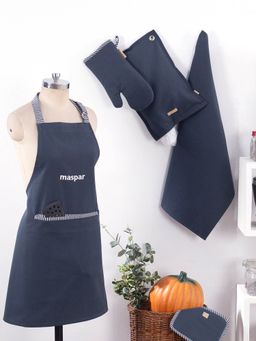 Maspar - Russel Cotton Printed Dark Grey 5Pc Kitchen Set
