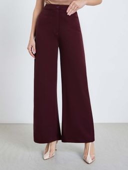 Styli - Women Brown Stretch Wide Leg Full Length Pants