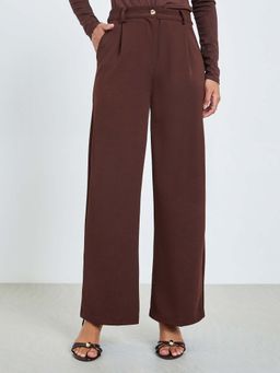 Styli Elevate - Women Brown Basic Full Length Wide Leg Pants