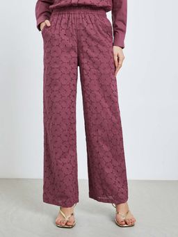 Styli - Women Mauve Self-Designed Wide Leg Pants