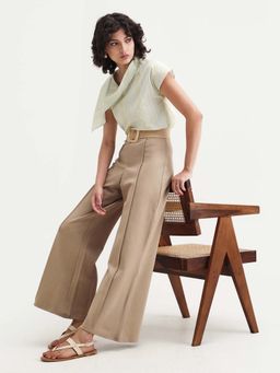 RAREISM - Beige Solid Mid Rise Trousers