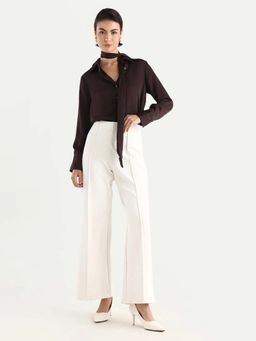 RAREISM - Off White Pleated Mid Rise Trousers