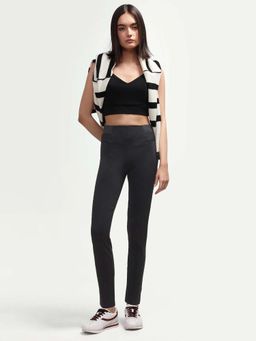 RAREISM - Black Solid Mid Rise Leggings