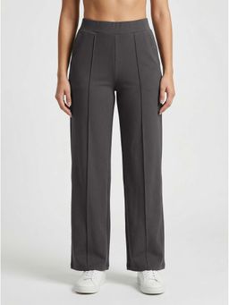 Tikhi Imli - Dark Grey Mid Waist Straight Fit Pintuck Trousers