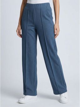 Tikhi Imli - Blue Mid Waist Straight Fit Pintuck Trousers