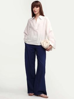 RAREISM - Women Navy Mid Rise Solid Pants