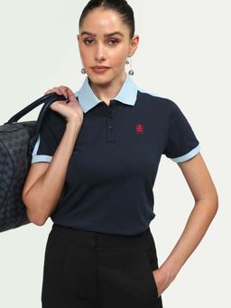 RAREISM - Navy Blue Contrast Collar T-Shirt