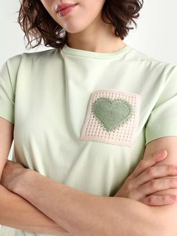 RAREISM - Green Crochet Pocket Detail T-Shirt