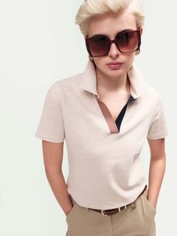 RAREISM - Beige Contrast Placket T-Shirt