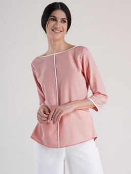 FableStreet - Cotton Boat Neck Top - Light Pink