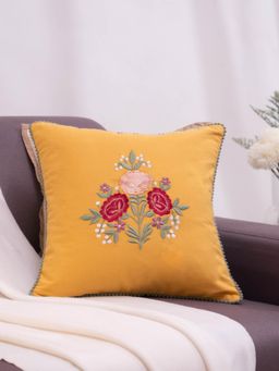 Haus & Kinder - Signature Golden Bloom Embroidered Cushion Cover 16 x 16 IN