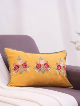 Haus & Kinder - Signature Golden Bloom Garden Embroidered Cushion Cover 12 x 18 IN