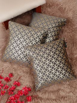 HOSTA HOMES - Soft Velvet Golden Foil Printed Cushion Covers Grey (Pack Of 3) (16X16 Inches)