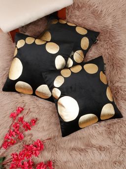 HOSTA HOMES - Soft Velvet Golden Foil Printed Cushion Covers Black (Pack Of 3) (16X16 Inches)