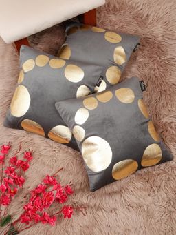 HOSTA HOMES - Soft Velvet Golden Foil Printed Cushion Covers Grey (Pack Of 3) (16X16 Inches)