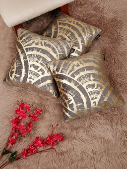 HOSTA HOMES - Soft Velvet Golden Foil Printed Cushion Covers Grey (Pack Of 3) (16X16 Inches)