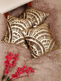 HOSTA HOMES - Soft Velvet Golden Foil Printed Cushion Covers Brown (Pack Of 3) (16X16 Inches)