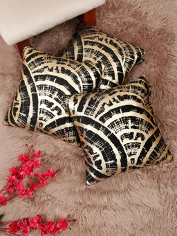 HOSTA HOMES - Soft Velvet Golden Foil Printed Cushion Covers Black (Pack Of 3) (16X16 Inches)