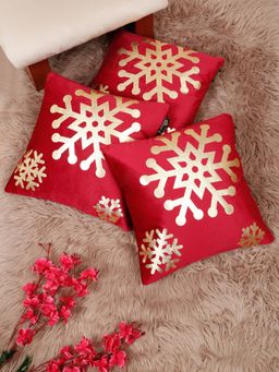HOSTA HOMES - Soft Velvet Golden Foil Printed Cushion Covers Maroon (Pack Of 3) (16X16 Inches)