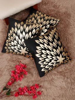 HOSTA HOMES - Soft Velvet Golden Foil Printed Cushion Covers Black (Pack Of 3) (16X16 Inches)