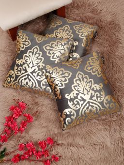 HOSTA HOMES - Soft Velvet Golden Foil Printed Cushion Covers Grey (Pack Of 3) (16X16 Inches)