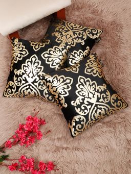 HOSTA HOMES - Soft Velvet Golden Foil Printed Cushion Covers Black (Pack Of 3) (16X16 Inches)