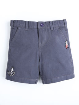 KiddoPanti - Boys Formal Solid Star And Ship Hook Badge Grey Shorts