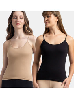 Jockey - 1487 Women Super Combed Cotton Rib Camisole - Black and Almondine (Pack of 2)