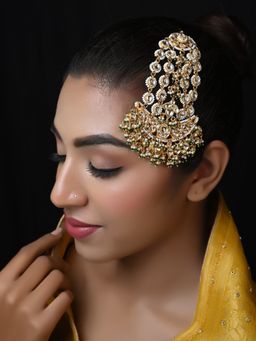 AG'S - White Pearl and Green Gold Plated Kundan Passa