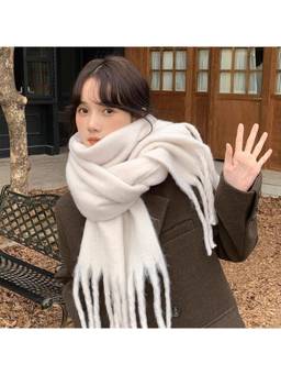CrossKulture - Women's Winter Wool White Scarf with Tassels