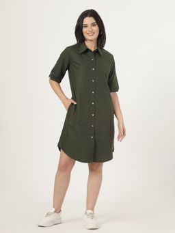 Style Quotient - Women Poly Viscose Spread Collar Front Buttons Shirt Dress