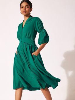The Label Life - Women Forest Puff Sleeve Midi Dress