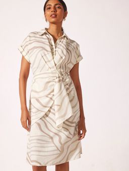 The Label Life - Women Abstract Wavy Print Linen Knee Length Dress