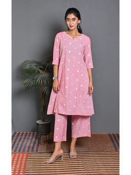 EARTHWEAR - Pink Stripe With Kantha Embroidery Kurta with Palazzo (Set of 2)