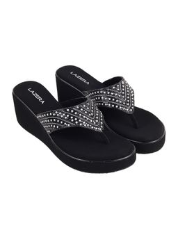 LAZERA SHOES - Black Sparkle Wedge Slip-Ons