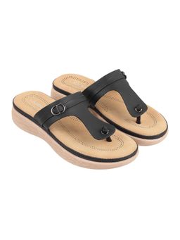 LAZERA SHOES - Black Orthopaedic Style Wedge Flat Sandals