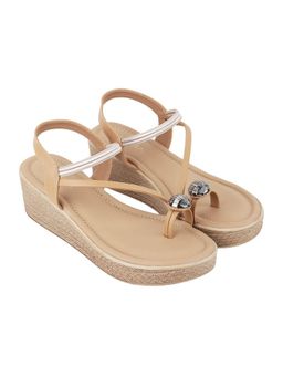 LAZERA SHOES - Beige Elegant T-Strap Wedge Heels