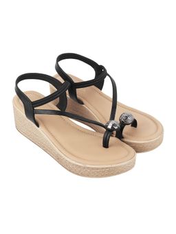 LAZERA SHOES - Beige Elegant T-Strap Wedge Heels