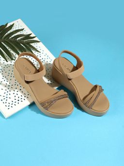 LAZERA SHOES - Peach Platform Wedge Heels With Elastic Strap