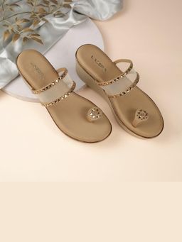 LAZERA SHOES - Gold Transparent Strap Wedge Toe Ring Heels