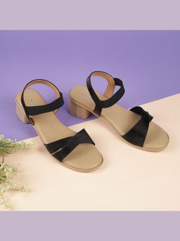LAZERA SHOES - Black Block Heel Criss-Cross Sandals